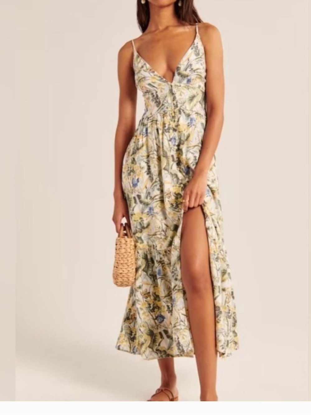 Abercrombie & fitch womens green plunge maxi dress in tropical print MT